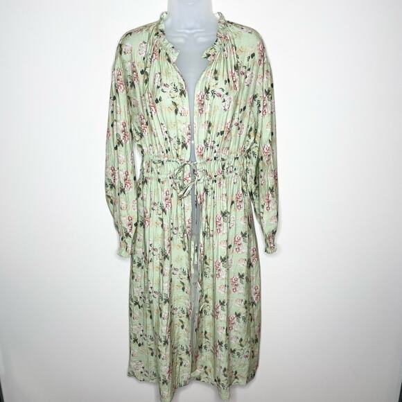 NWT ANTHROPOLOGIE Current Air Green Duster Floral Boho Style Spring Summer - Picture 3 of 8